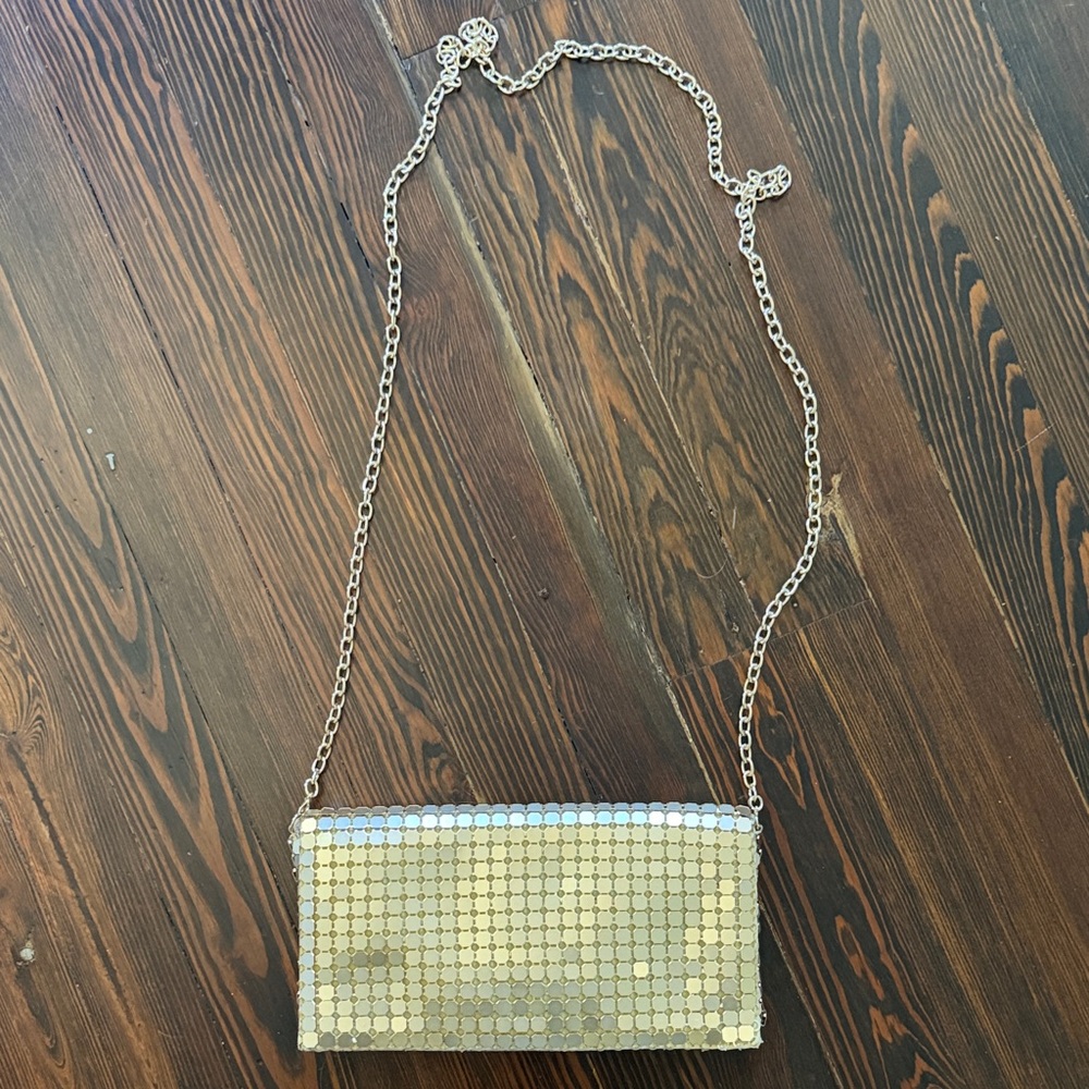 Steve Madden Metallic Gold Clutch with Chain Strap